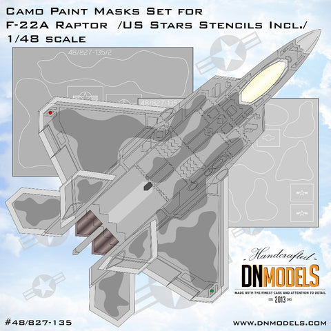 DNモデル 48/827-135 1/48 F-22 ラプター迷彩 + USAF スターペイントマスクセット(全キット用)