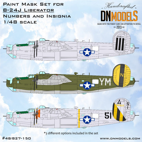 DNモデル 48/827-150 1/48 B-24J リベレーター 記章&ナンバー ペイントマスクセット (ホビーボス用)