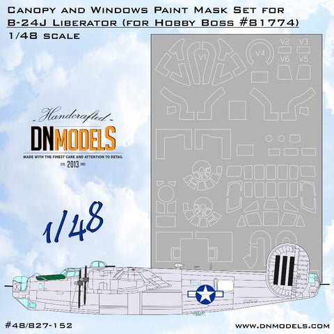 DNモデル 48/827-152 1/48 B-24J リベレーター キャノピー&ウィンドウ ペイントマスクセット (ホビーボス 81774用)