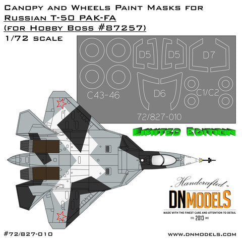 DNモデル 72/827-010 1/72 PAK-FA T-50 キャノピー&ホイール 塗装マスク 限定版(ARKモデル 72036, ホビーボス 87257用)