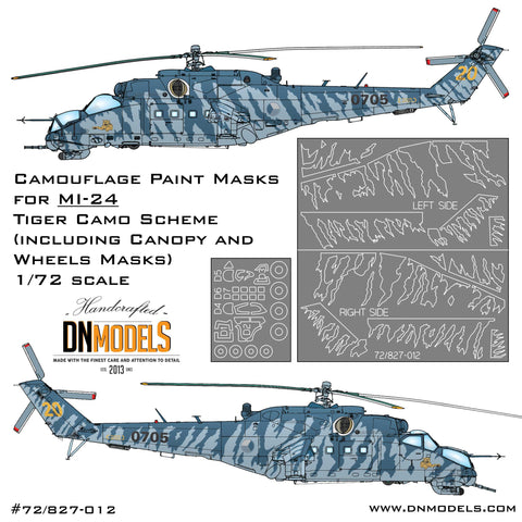 DNモデル 72/827-012 1/72 ミル Mi-24 タイガー迷彩用ペイントマスク(キャノピー&ホイール用付)( エデュアルド 2116, ズベズダ 7293, レベル 04839, アカデミー 12523用)