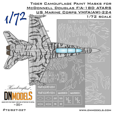 DNモデル 72/827-027 1/72 ATARS F/A-18D ホーネット VMFA-224 用タイガー迷彩塗装マスク(全キット用)