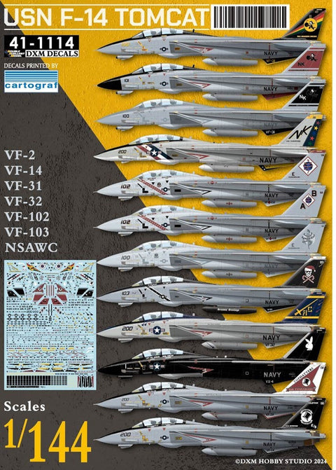 DXM 41-1114 1/144 アメリカ海軍F-14A/B/D トムキャット VF-2/14/31/32/102/103/NSAWC 12 スキーム コレクション