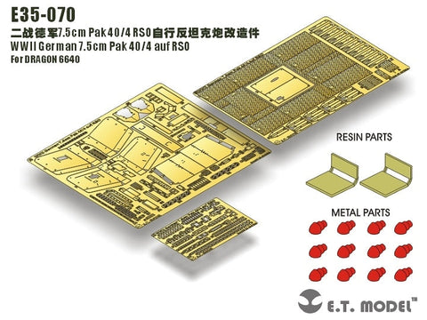 E.T.モデル E35-070 1/35 WWII ドイツ 7.5cm Pak 40/4 RSO搭載型(ドラゴン 6640用) エッチングパーツ