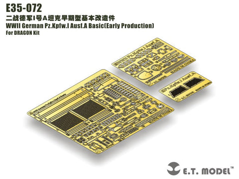 E.T.モデル E35-072 1/35 WWII ドイツ I号戦車A型 ベーシックセット(ドラゴン 6289用) エッチングパーツ