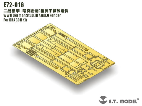 E.T.モデル E72-016 1/72 WWII ドイツ III号突撃砲G型 フェンダー(ドラゴン用) エッチングパーツ