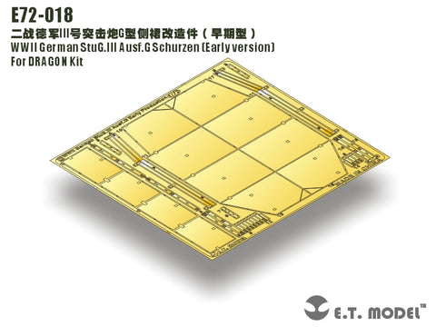 E.T.モデル E72-018 1/72 WWII ドイツ III号突撃砲G型 シュルツェン(初期型)(ドラゴン用) エッチングパーツ