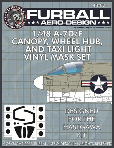ファーボール FMS-021 1/48 A-7D / Eコルセアのキャノピー、ホイールハブ、タクシーライト用ビニールマスクセット(ハセガワ用)
