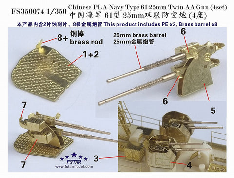 ファイブスターモデル FS350074 1/350 中国海軍 61式25mm連装機銃 (4セット)