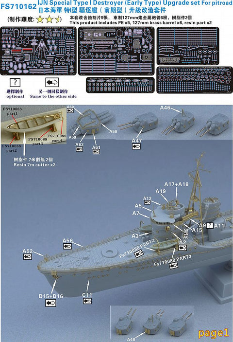 ファイブスターモデル FS710162 1/700 日本海軍 特I型駆逐艦 前期型用 アップグレードセット(ピットロード用)