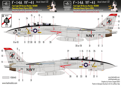HADモデル 32097 1/32 F-14A デザートストーム「スペードの女王」デカールシート