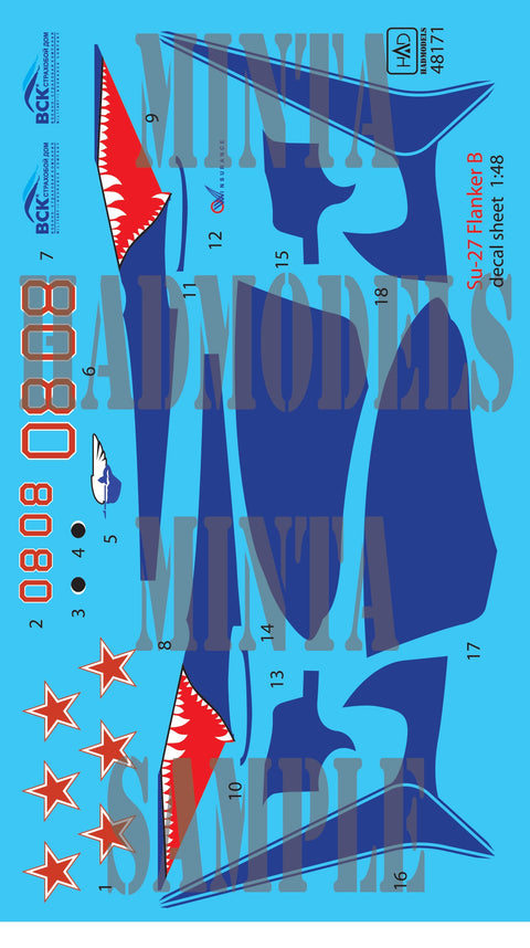 HADモデル 48171 1/48 Su-27(ロシア08シャーク)デカール