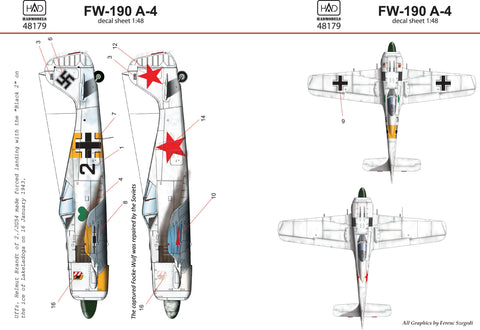 HADモデル 48179 1/48 FW 190 A-4(ブラック2 JG54; + ソ連鹵獲塗装)デカールシート