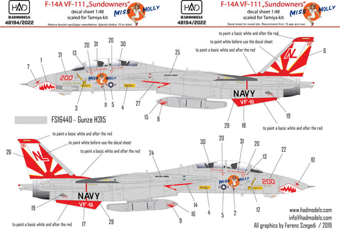 HADモデル 48194 1/48 F-14A VF111 「サンダウナーズ」 - ミス・モリー デカール シート