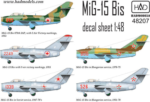 HADモデル 48207 1/48 MiG-15 Bis(北朝鮮、ソ連、ハンガリー)デカールシート