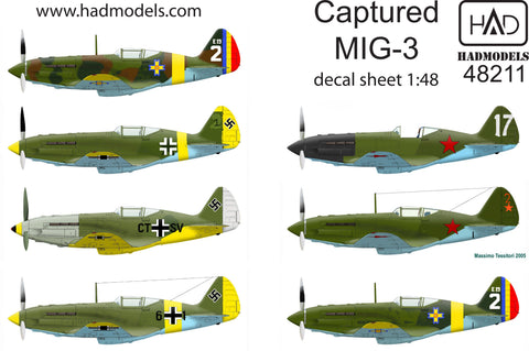 HADモデル 48211 1/48 鹵獲されたMiG-3のデカールシート