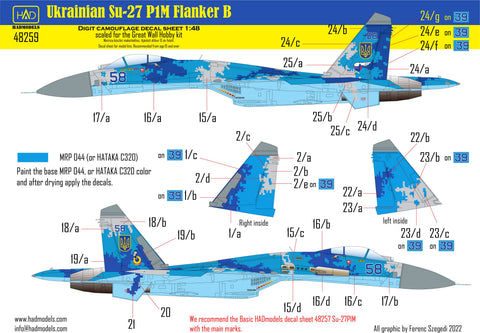 HADモデル 48259 1/48 ウクライナ Su-27 P1M フランカー B 数字迷彩デカール 再版 2024