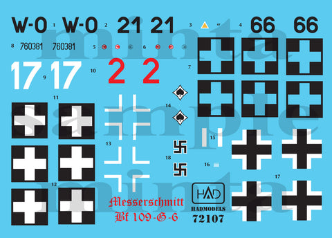 HADモデル 72107 1/72 Bf 109 G-6 デカールシート