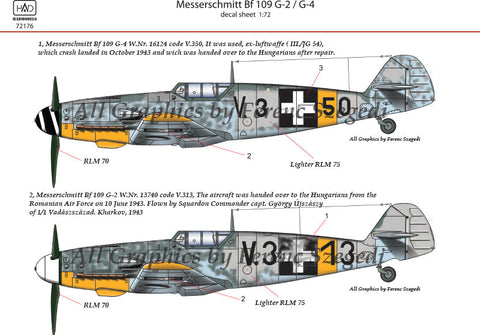 HADモデル 72176 1/72 メッサーシュミット Bf 109 G-2/G-4 デカールシート
