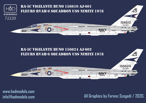 HADモデル 72220 1/72 RA-5C ヴィジランテ USS ニミッツ 1978 / パート3 デカールシート