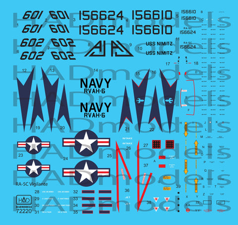 HADモデル 72220 1/72 RA-5C ヴィジランテ USS ニミッツ 1978 / パート3 デカールシート