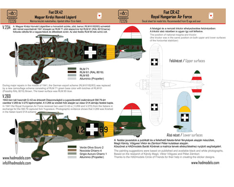 HADモデル 72226 1/72 CR-42 ハンガリー空軍デカールシート
