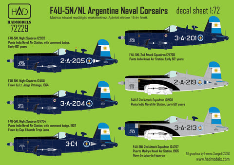 HADモデル 72229 1/72 F4U-5N / NL アルゼンチン海軍コルセア デカールシート