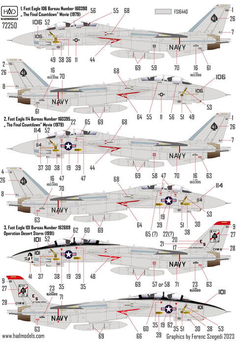 HADモデル 72250 1/72 F-14A ブラックエース「ファイナル・カウントダウン」デカールシート