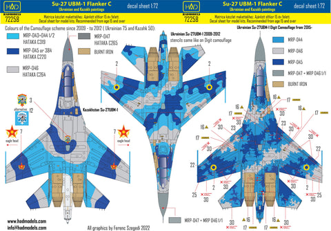 HADモデル 72258 1/72 Su-27 UB ウクライナとカザフスタンのデカールシート