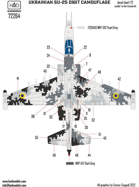 HADモデル 72264 1/72 SU-25 ウクライナ数字迷彩 PART1 デカールシート