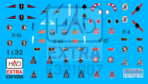 HADモデル E321008 1/32 F-14A/D ヘルメットとドレスの縫製マーキング VF-143 VF-213 VF-41 デカールシート