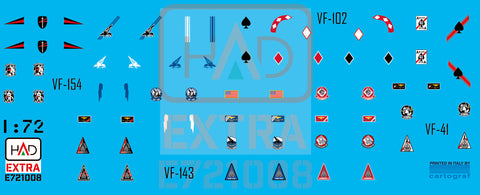HADモデル E721008 1/72 F-14A/D ヘルメットとドレスの縫製マーキング VF-143 VF-213 VF-41 デカールシート