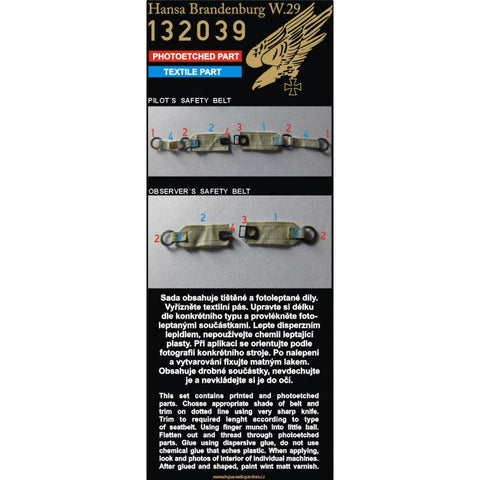 HGW 132039 1/32 ハンザ・ブランデンブルク W.29 シートベルト 2セット | ウイングナットウイングス用