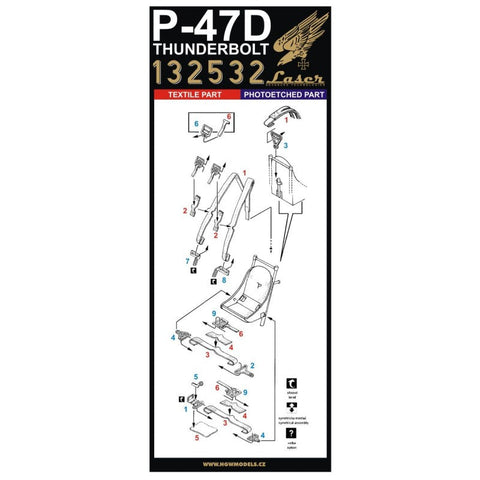 HGW 132532 1/32 P-47D サンダーボルト シートベルト pre-cut (laser) | ハセガワ, レベル, トランぺッター用