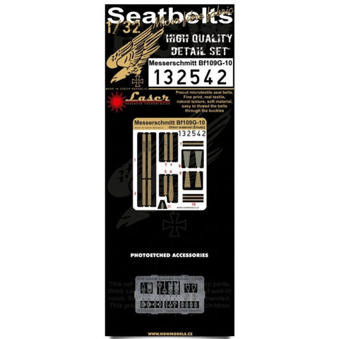HGW 132542 1/32 メッサーシュミット Bf 109G-10 シートベルト pre-cut (laser) | Orlon material (Ersatz)