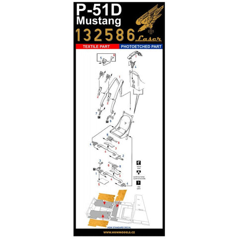 HGW 132586 1/32 P-51D マスタング + Dingy + Laser Floor シートベルト pre-cut (laser) | タミヤ用