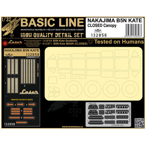 HGW 132856 1/32 中島 九七式艦上攻撃機 B5N KATE(キャノピー閉状態 シートベルト BASIC LINE: seatbelts + masks | インフィニティモデル用