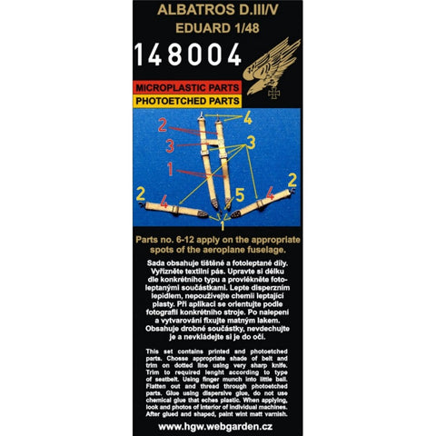 HGW 148004 1/48 アルバトロス D.III / D.V シートベルト 2セット | inc. additional PE details | エデュアルド用