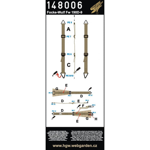 HGW 148006 1/48 フォッケウルフ Fw 190D-9 シートベルト 2セット | エデュアルド, タミヤ用