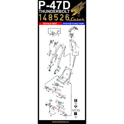 HGW 148526 1/48 P-47D サンダーボルト シートベルト pre-cut (laser) | エデュアルド, ホビーボス, イタレリ., タミヤ, Test.用