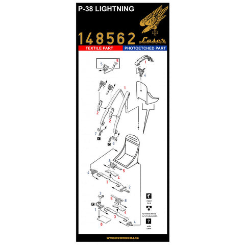 HGW 148562 1/48 P-38 ライトニング シートベルト pre-cut (laser)