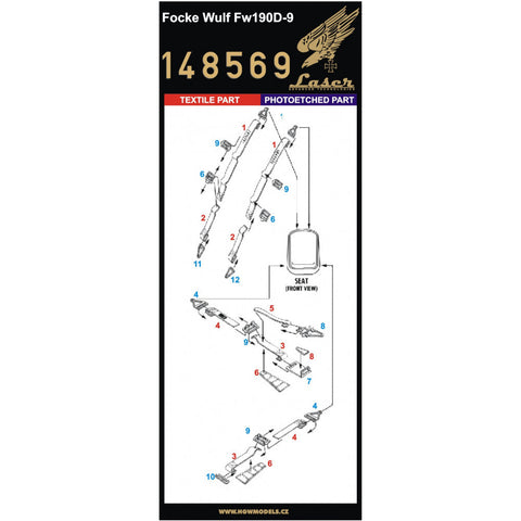 HGW 148569 1/48 フォッケウルフ Fw190D-9 シートベルト pre-cut (laser)