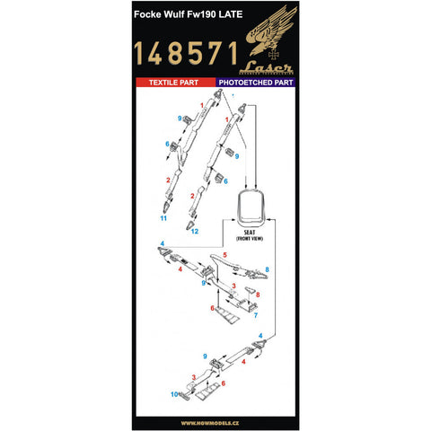 HGW 148571 1/48 フォッケウルフ Fw190 後期型 シートベルト pre-cut (laser)