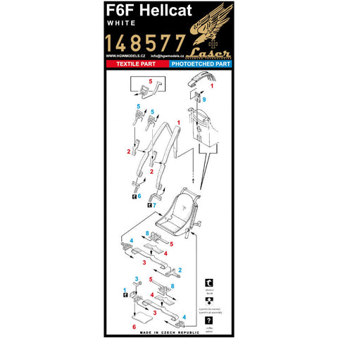 HGW 148577 1/48 F6F ヘルキャット (ホワイト) シートベルト pre-cut (laser)