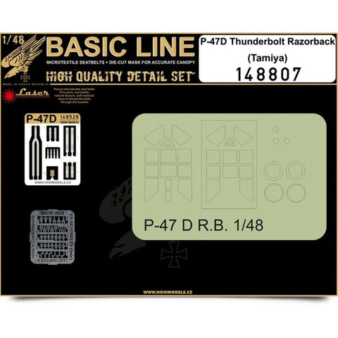 HGW 148807 1/48 P-47D サンダーボルト レイザーバック シートベルト BASIC LINE: seatbelts + masks | タミヤ用