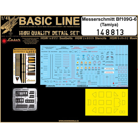HGW 148813 1/48 メッサーシュミット Bf 109G-6 シートベルト BASIC LINE: seatbelts + masks | タミヤ用