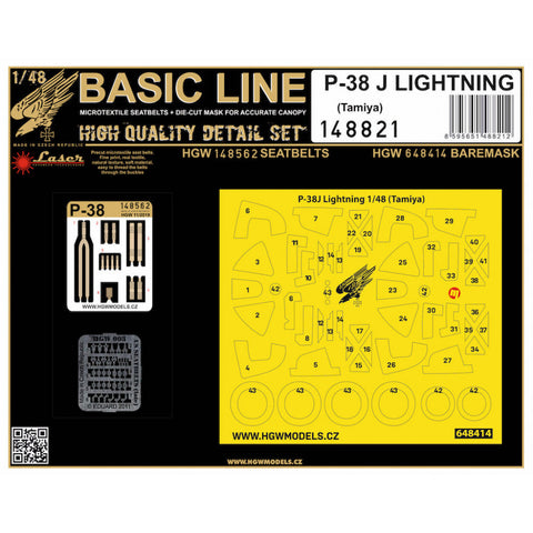 HGW 148821 1/48 P-38J ライトニング シートベルト BASIC LINE: seatbelts + masks | タミヤ用