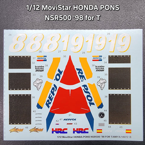カレドモデル MS044 1/12 モビスター ホンダ ポンズ NSR500 '98 オートバイ模型デカール 14072 (タミヤ用)