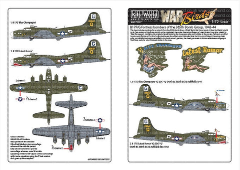 キッツワールド KW172237 1/72 ボーイング B-17G フライングフォートレス デカールシート