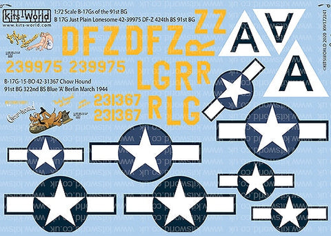 キッツワールド KW172241 1/72 ボーイング B-17G フライングフォートレス デカールシート